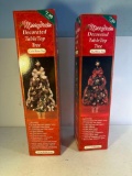 2 New Decorated Table Top Tree Gold Bow Top / Red Bow Top In Box