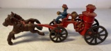 Vintage Cast Iron 2 Horse Drawn Fire Engine/ Pump
