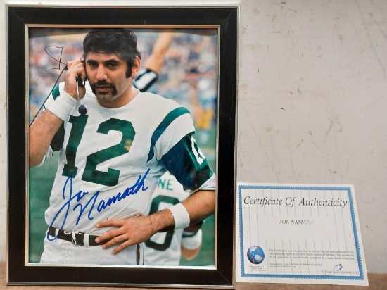 Joe Namath Framed and Autographed Picture with Certificate of Authenticity