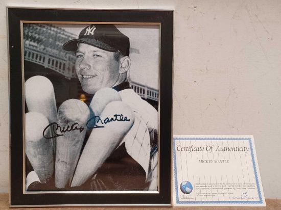 Mickey Mantle Framed and Autographed Picture with Certificate of Authenticity
