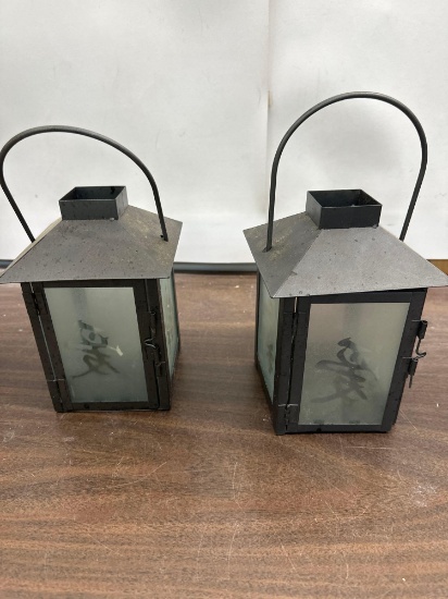 2 Metal / Glass Tea light Candle Lanterns