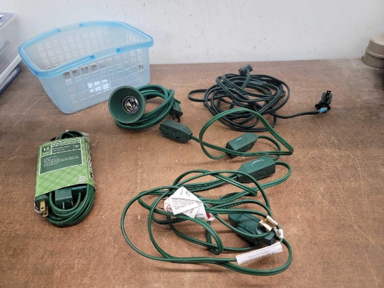 3 Holiday Extension Cords and 1 Electric Flood Lamp