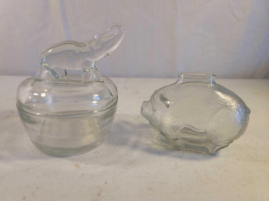 Glass Piggy Bank and Glass Candy Dish