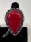 Red Coral German Silver Ring