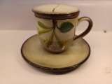 Weininger Swiss Pottery Tea Cup with Lid, Saucer, and Strainer