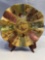 Vintage Satsuma Style Pottery Hand Painted Plate with Gold Trim / Wooden Plate Stand