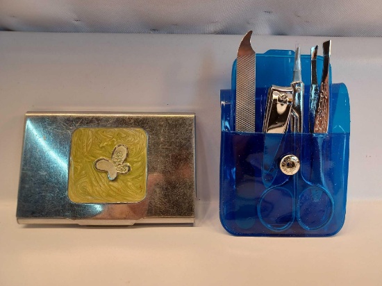 Metal Business Card Holder and Manicure Set