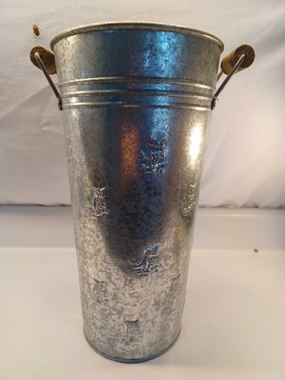 Galvanized Metal Umbrella Holder with Wooden Handles