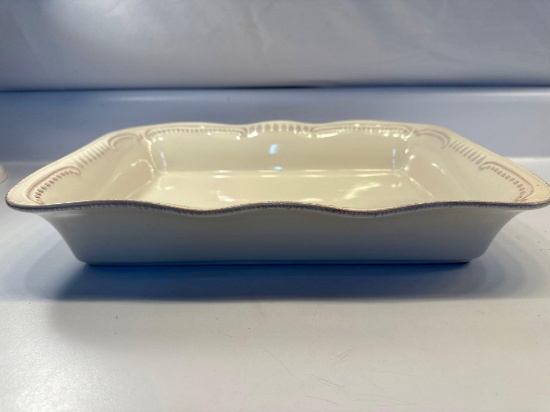 Large Baking Dish , Scalloped Edges, Light Beige Microwave Safe Dish