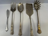 4 Sliver Plated Utensils/ 1 Rogers Deluxe Stainless Knife