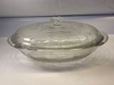 Clear Oval Flower Embossed Covered Glass Casserole Dish