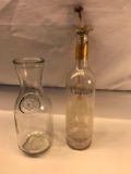 Vintage Embossed 1852 1 liter Glass Carafe Decanter Vase and a Biltmore Estate Wine Bottle with a