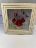 Wooden Shadow Box With Flowers Inside Wall Hanging