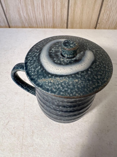 Miya Blue and White Covered Mug With Lid