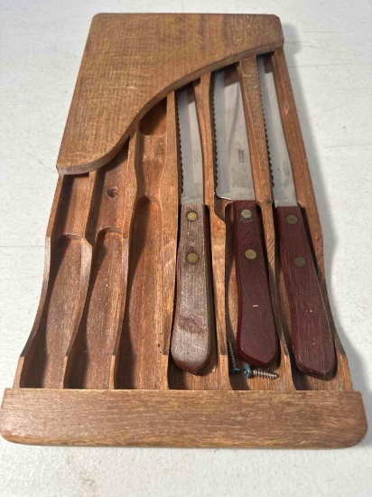 Wooden Knife Wall Hanging/ 3 Robinson Stainless Knives
