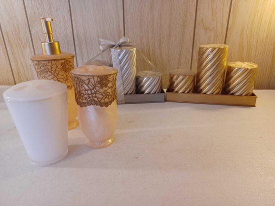 2 Candle Sets, 2 Toothbrush Holders, and Soap Dispenser