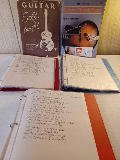 2 Guitar Books and 3 Binders with Songs and Chords