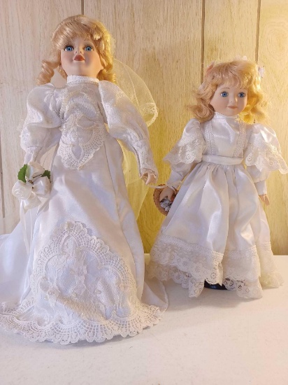 15 Inch Porcelain Wedding Doll and 12 Inch Doll
