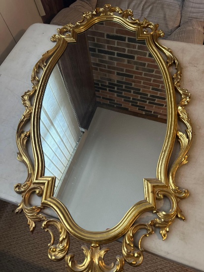 Large Decorative Gold Plastic Framed Wall Hanging Mirror