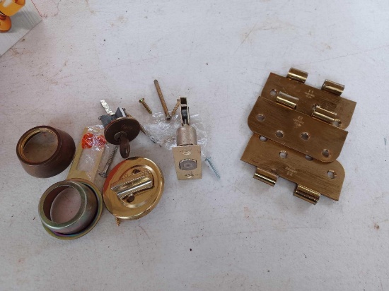 Used Yale Deadbolt and 3 Brass Hinges