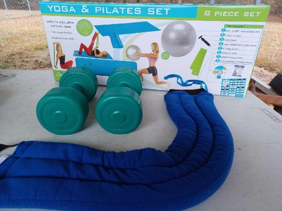 Yoga Mat, Two 5lb. Dumbbells, and Warm/Cool Therapeutic Wrap, and Padded Exercise Mat