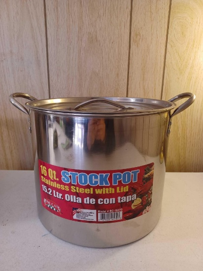 New 16 Quart Stainless Steel Stock Pot