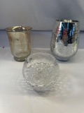 Cracked Silver Vase , Golden Colored Vase, Round Etched Vase