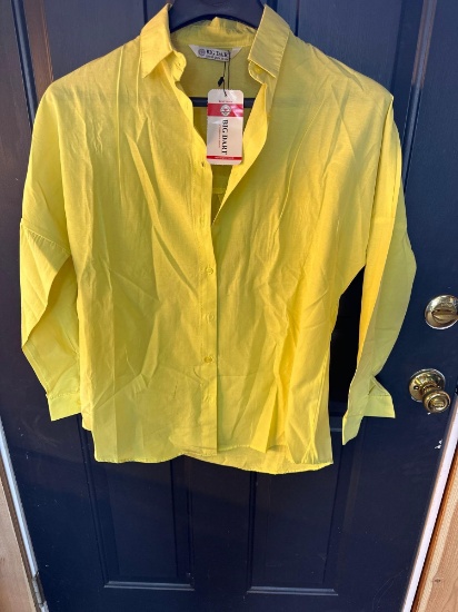 New Yellow Long Sleeve Button Up Shirt With Tags