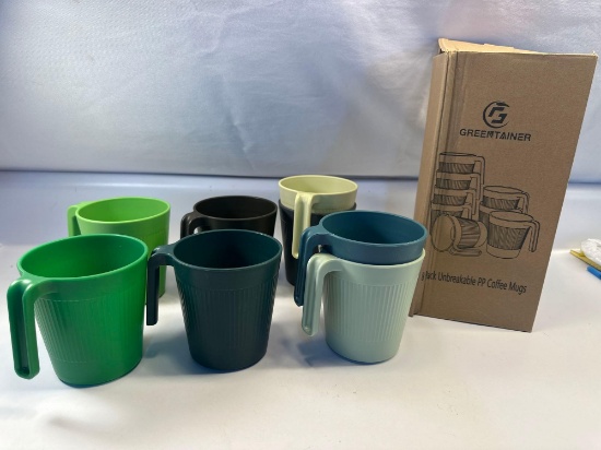 New Greentainer 8 Pk Unbreakable PP Coffee Mugs In Box