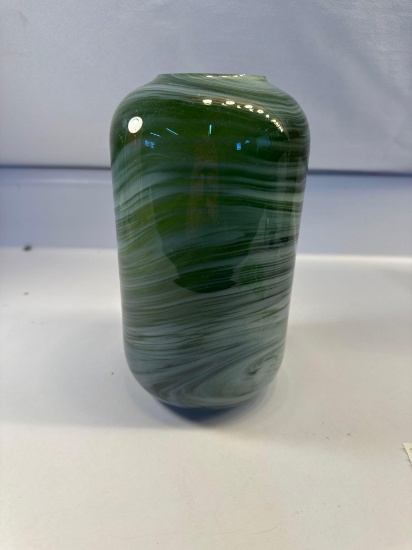 New Glass Vase With Green Swirl Design