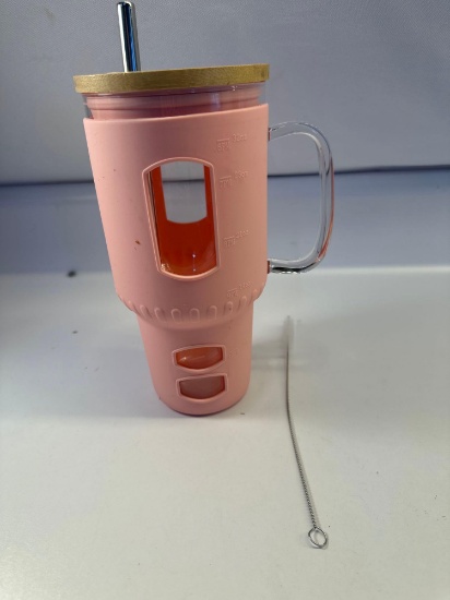 New Glass 32 Oz Tumbler With Silicone Cover / Bamboo Lid / Straw