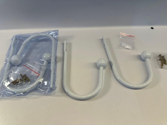 New Two 2 Pk Metal Tieback White Curtain Wall Mounts U-Shaped