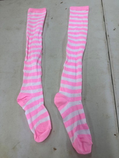 1 Pair Ladies Striped Pink/ White Knee High Socks
