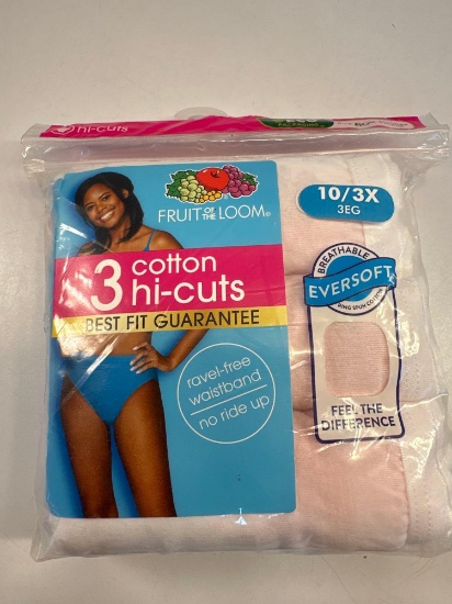 New Fruit Of The Loom 3 Pair Hi-Cut Panties 10/3x