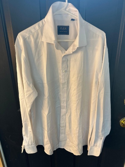 Flex Mens White Long Sleeve Button Up Dress Shirt Size XLarge