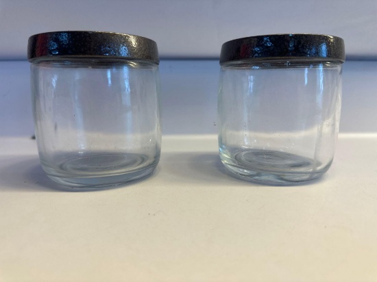 2 Small Glass Canisters With Tops / Bathroom