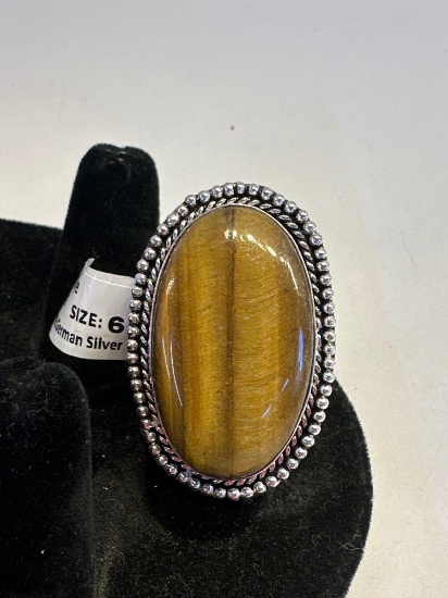 New Tiger Eye German Silver Size 6 Ring