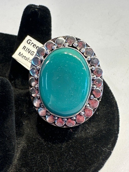New Green Onyx German Silver Size 7 Ring