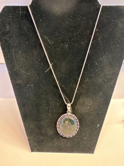 New Moss Agate Pendant Necklace With German Silver Chain