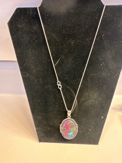 New Copper Turquoise Pendant Necklace With German Silver Chain