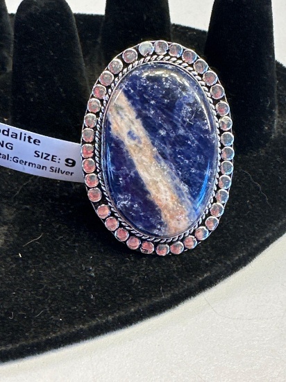 New Sodalite German Silver Size 9 Ring