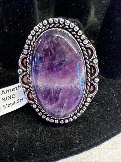 New Amethyst German Silver Size 8 Ring