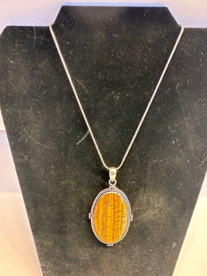 New Tiger Eye Pendant Necklace With German Silver Chain