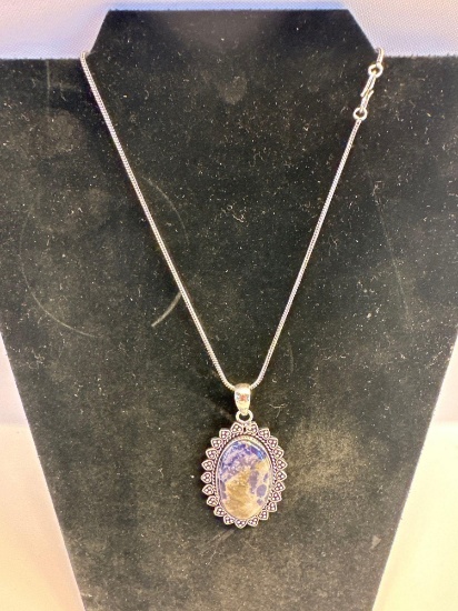 New Sodalite Pendent Necklace With German Silver Chain