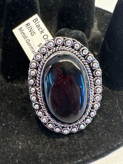 New Black Onyx German Silver Size 9 Ring