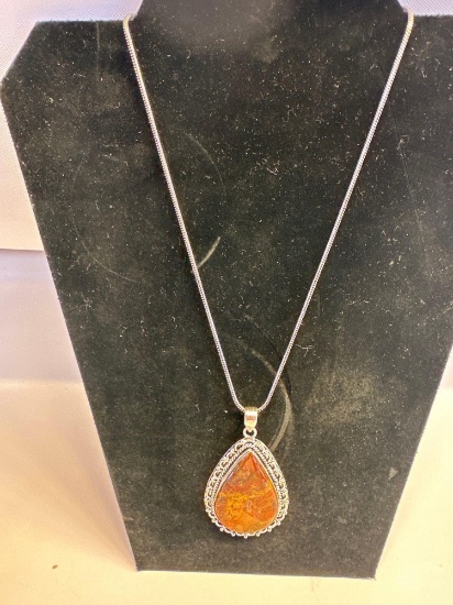 New Jasper Pendant Necklace With German Silver Chain