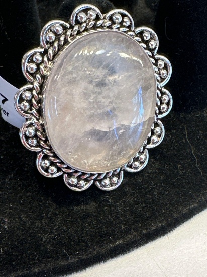 New Rose Quartz German Silver Size 7 Ring