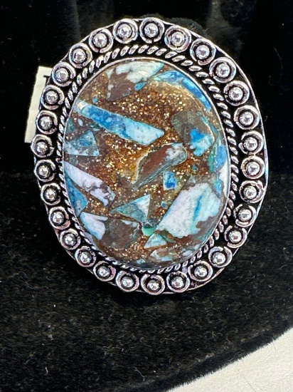 New Turquoise German Silver Size 8 Ring