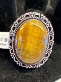 New Tiger Eye German Silver Size 9 Ring