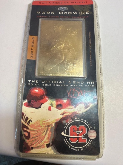 Vintage Mark McGWire Limited Edition The Official 62nd HR 23 KT Gold Commemorative Card